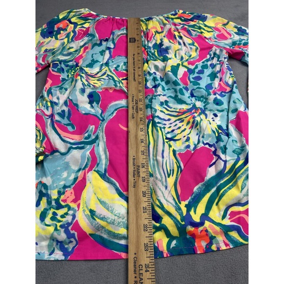 Lilly Pulitzer Blouse Womens XXS Pink Willa Artsy Colorful Rayon Tunic Light - Picture 7 of 9